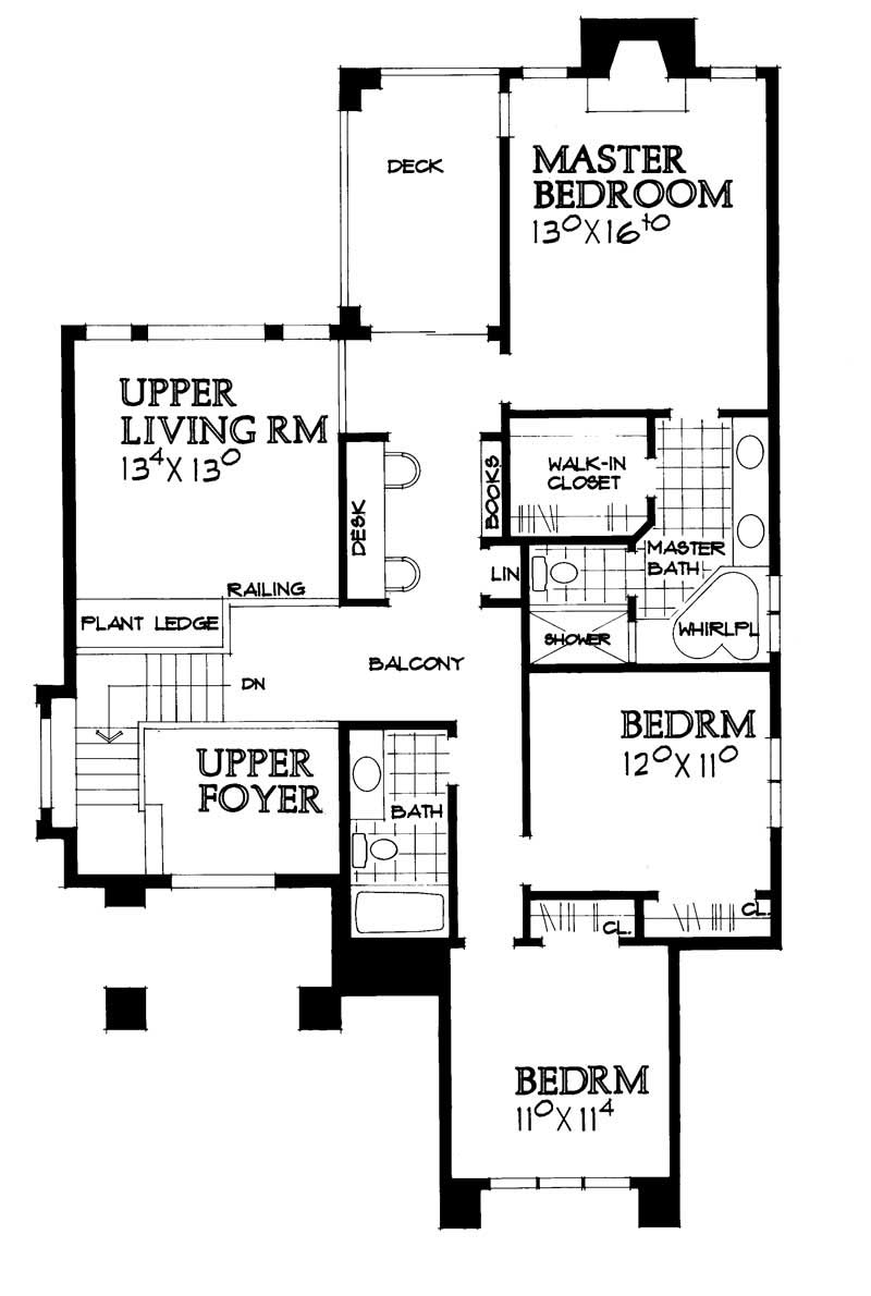 Floor Plan Second Story of Mediterranean Plan #137-1290