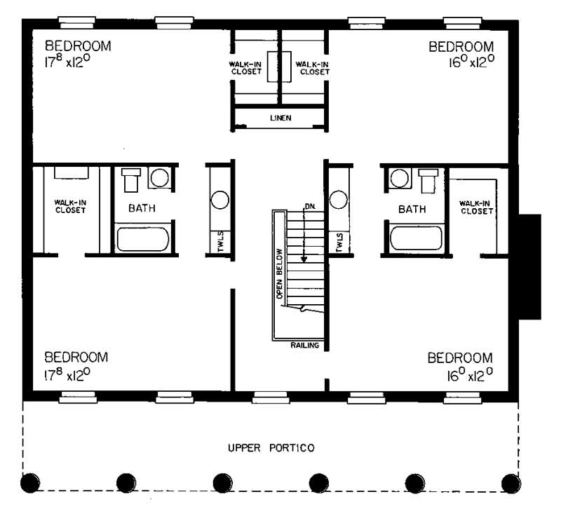 Floor Plan Second Story of Colonial Plan #137-1314