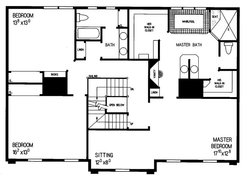 Floor Plan Second Story of Colonial Plan #137-1317