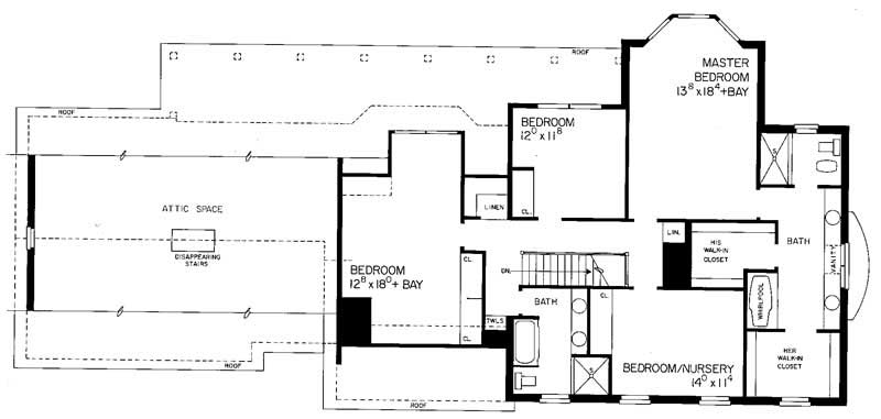 Floor Plan Second Story of Colonial Plan #137-1350