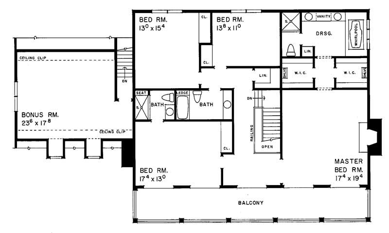 Floor Plan Second Story of European Plan #137-1383