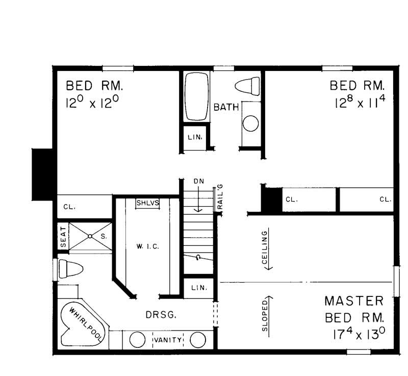 Floor Plan Second Story of Colonial Plan #137-1398
