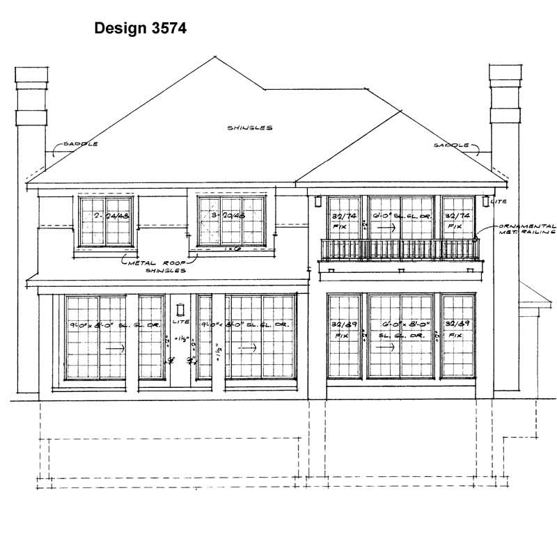 Home Plan Rear Elevation of this 4-Bedroom,3078 Sq Ft Plan -137-1405