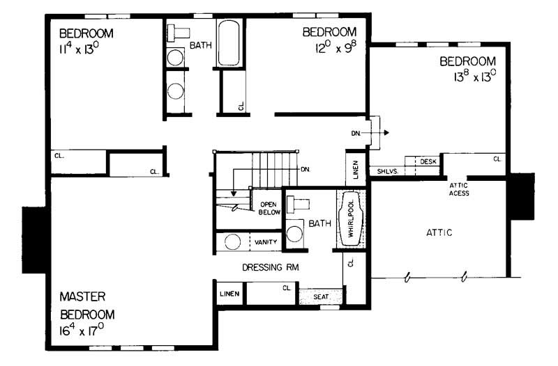 Floor Plan Second Story of European Plan #137-1442