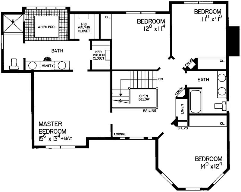 Floor Plan Second Story of Victorian Plan #137-1474