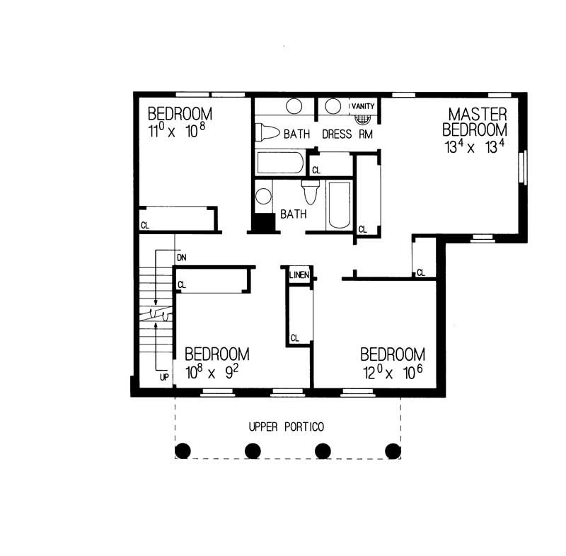 Floor Plan Second Story of Colonial Plan #137-1499