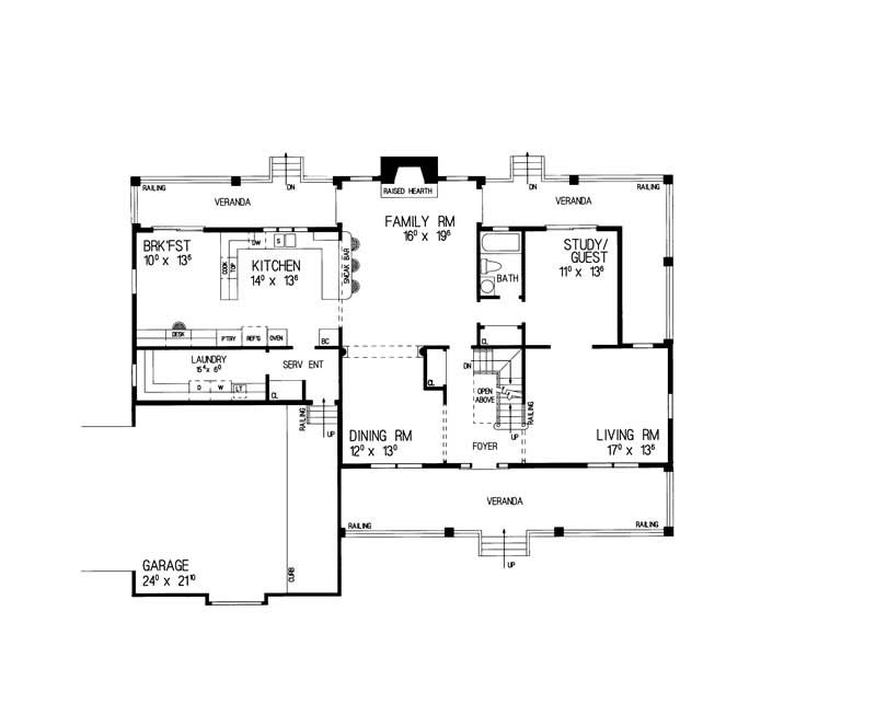 Floor Plan First Story of Country Plan #137-1500