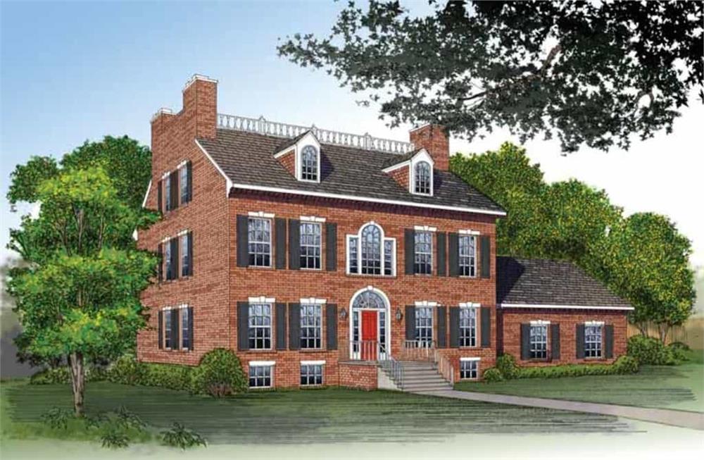 Front elevation of Colonial home (ThePlanCollection: House Plan #137-1542)