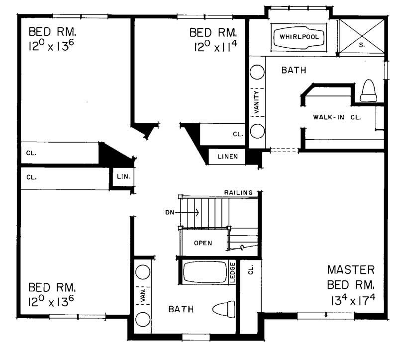 Floor Plan Second Story of Colonial Plan #137-1567