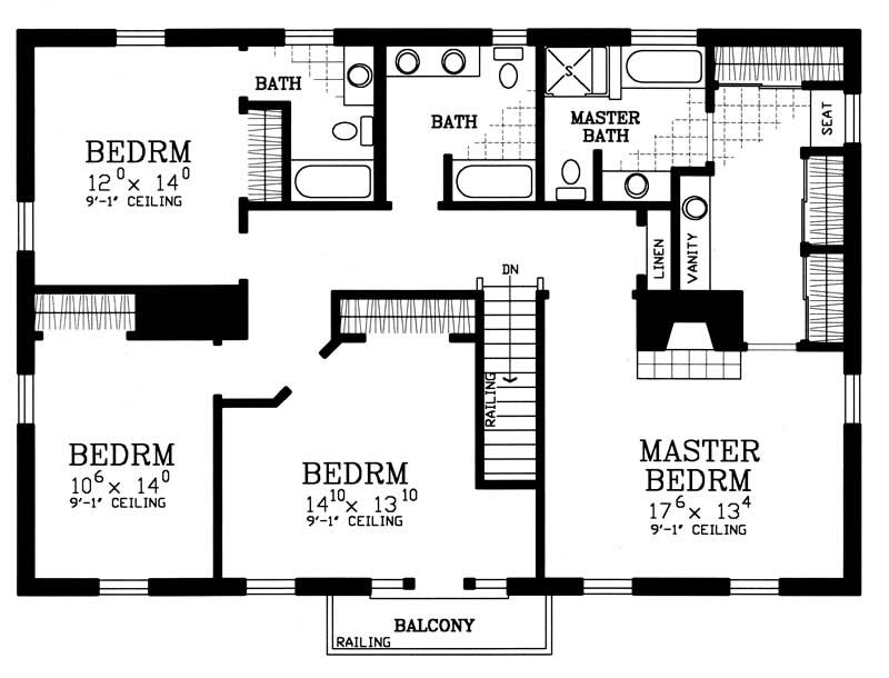 Floor Plan Second Story of Colonial Plan #137-1622