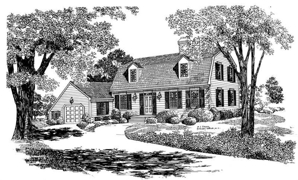 Front elevation of Colonial home (ThePlanCollection: House Plan #137-1716)
