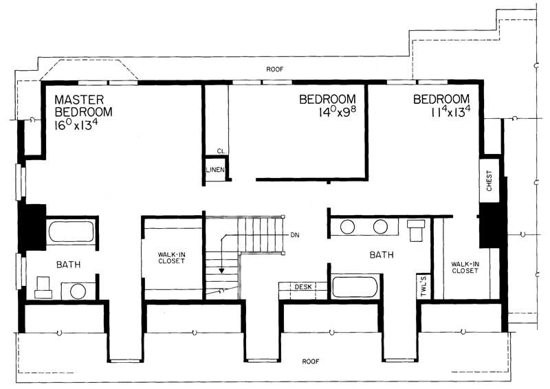 Floor Plan Second Story of Colonial Plan #137-1721
