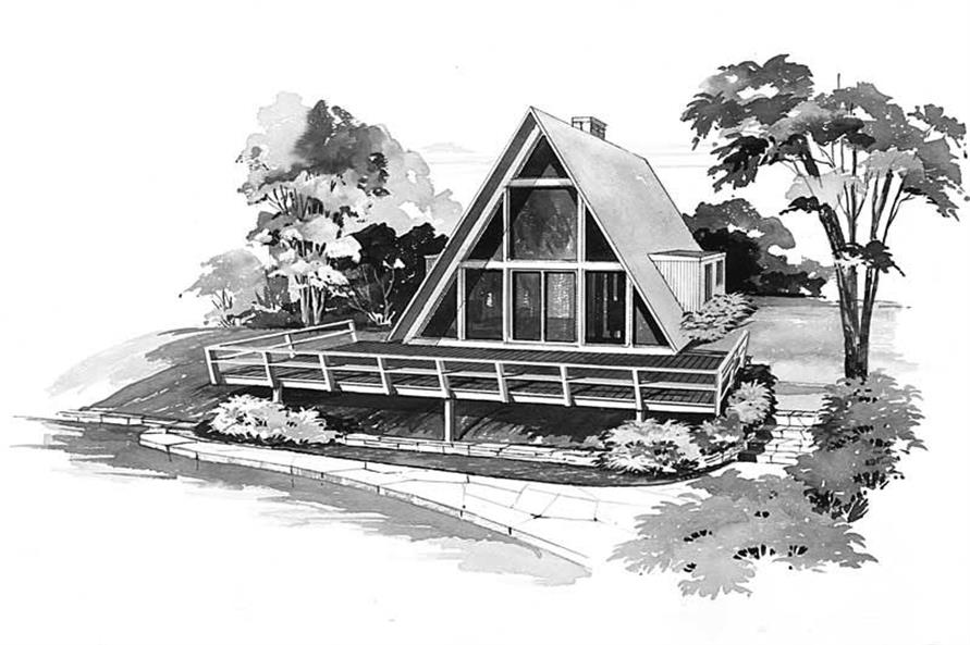 Front elevation of A Frame home (ThePlanCollection: Plan #137-1743)