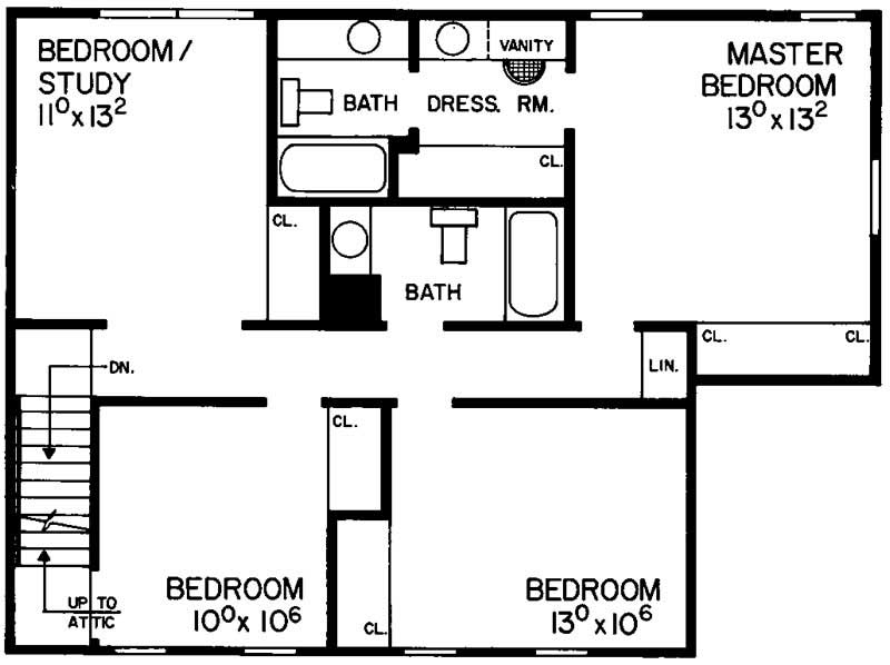 Floor Plan Second Story of Country Plan #137-1768