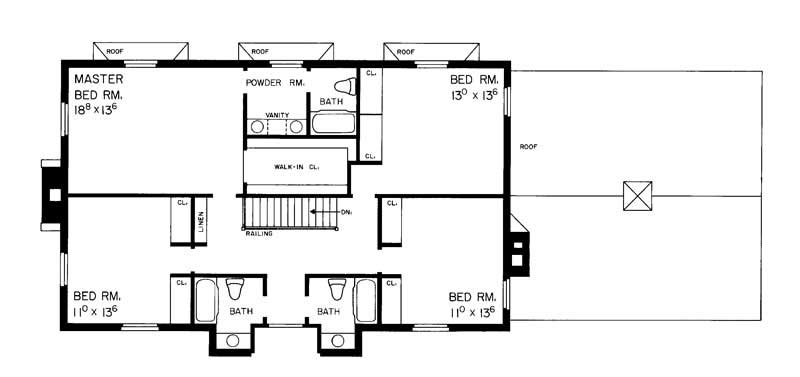 Floor Plan Second Story of Colonial Plan #137-1820