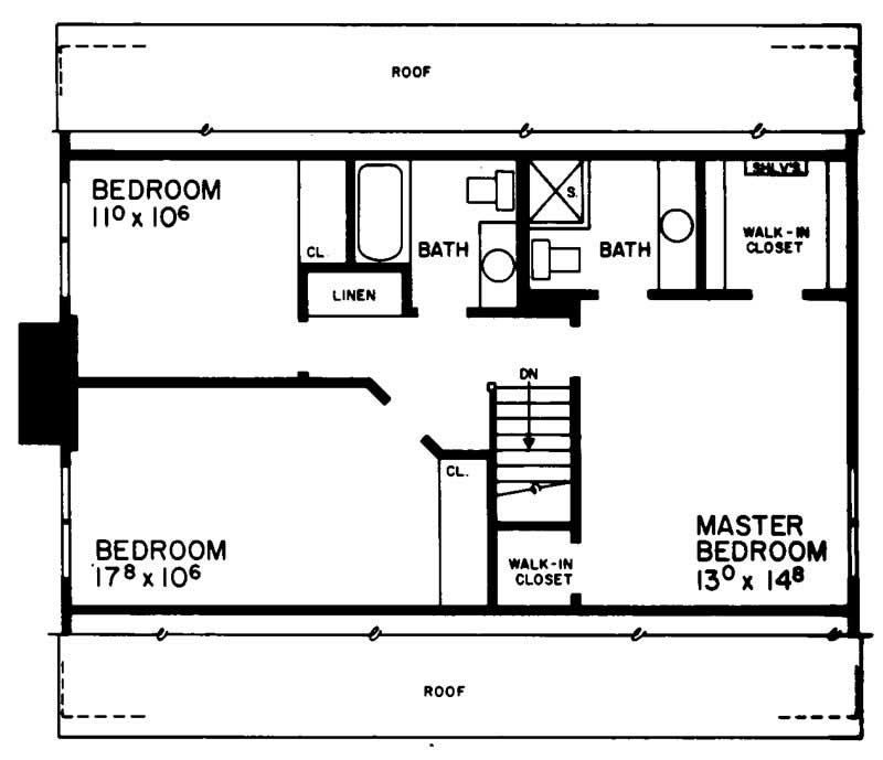 Floor Plan Second Story of Cape Cod Plan #137-1840
