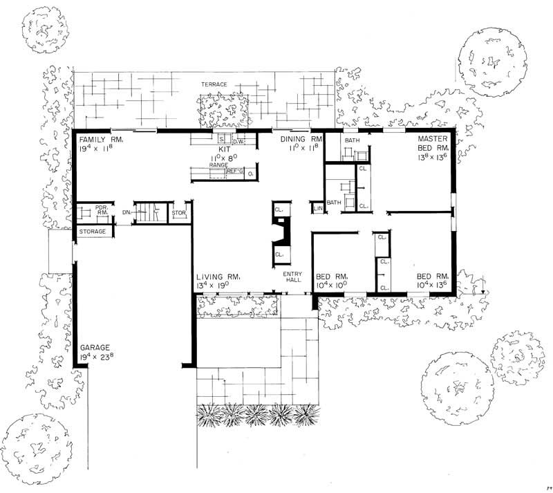 Colonial, Ranch House Plans - Home Design HW-1337 # 17253