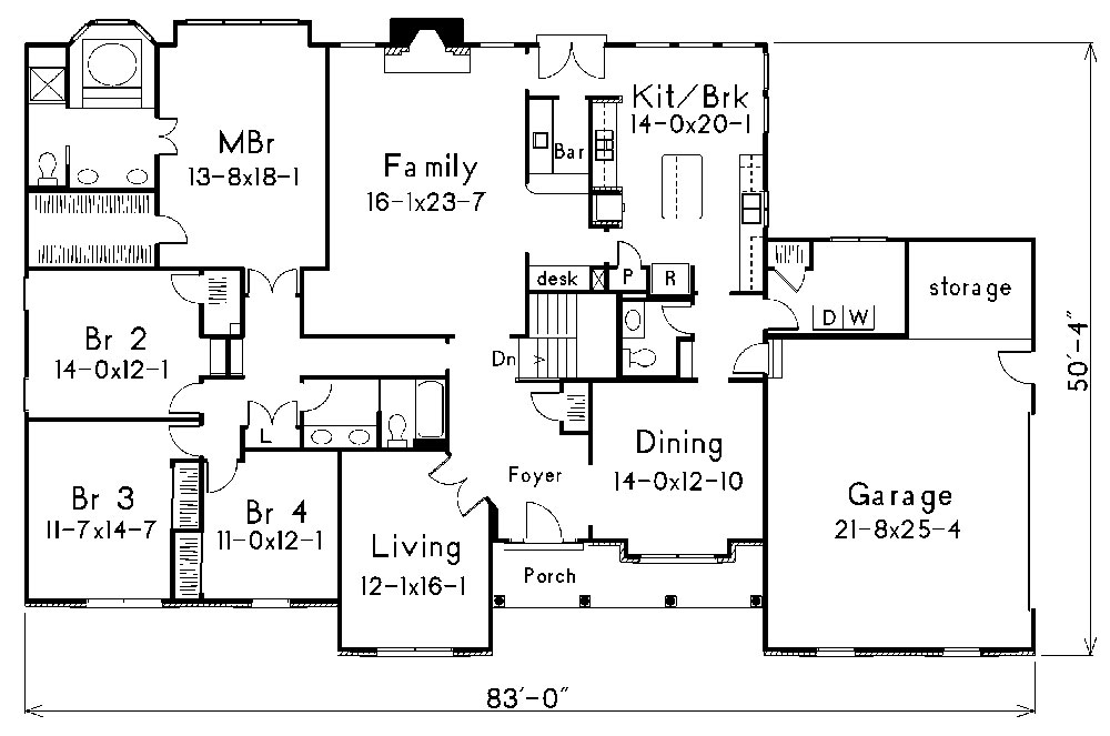 Floor Plan First Story of Traditional Plan #138-1009