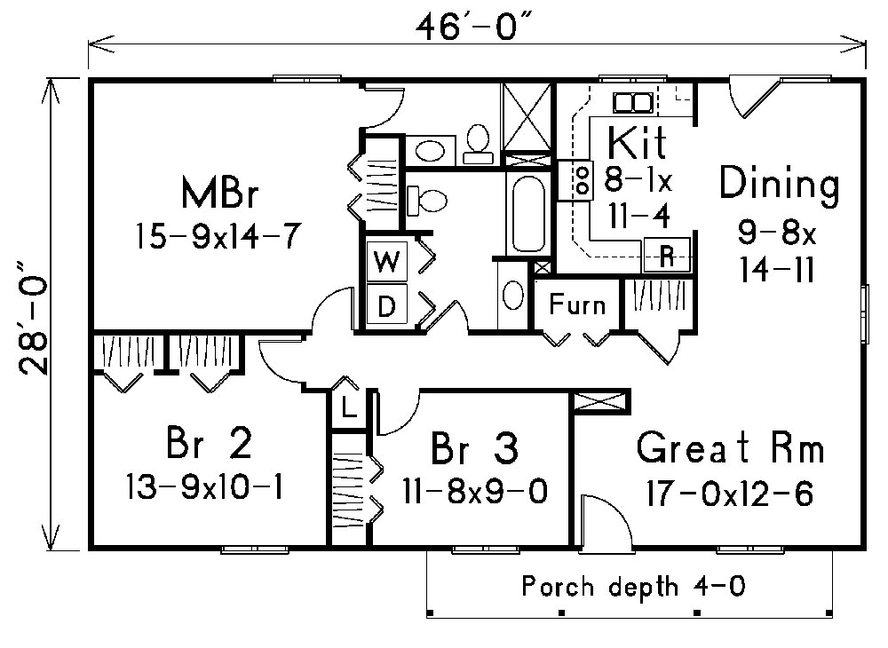 Floor Plan First Story of Ranch Plan #138-1020