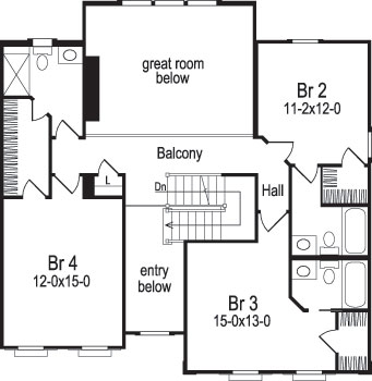 Floor Plan Second Story of Georgian Plan #138-1040
