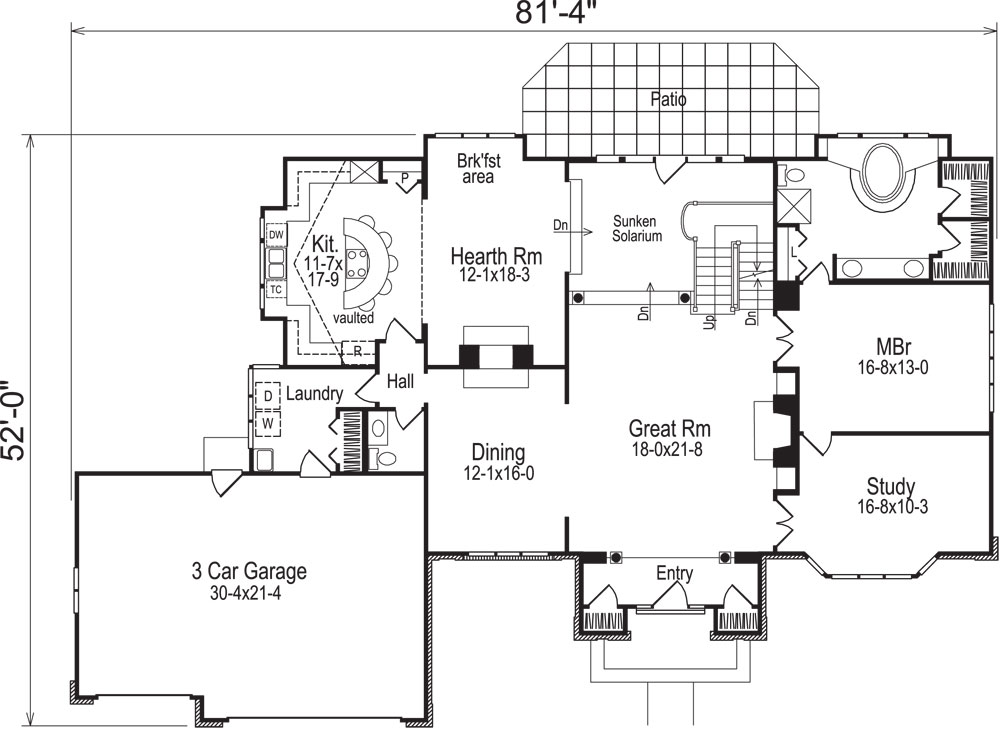 Floor Plan First Story of Traditional Plan #138-1047