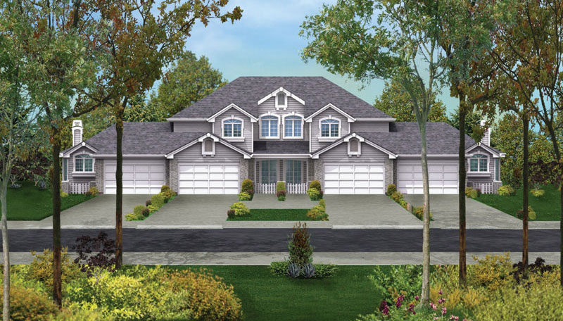 Front elevation of Multi-Unit home (ThePlanCollection: House Plan #138-1054)