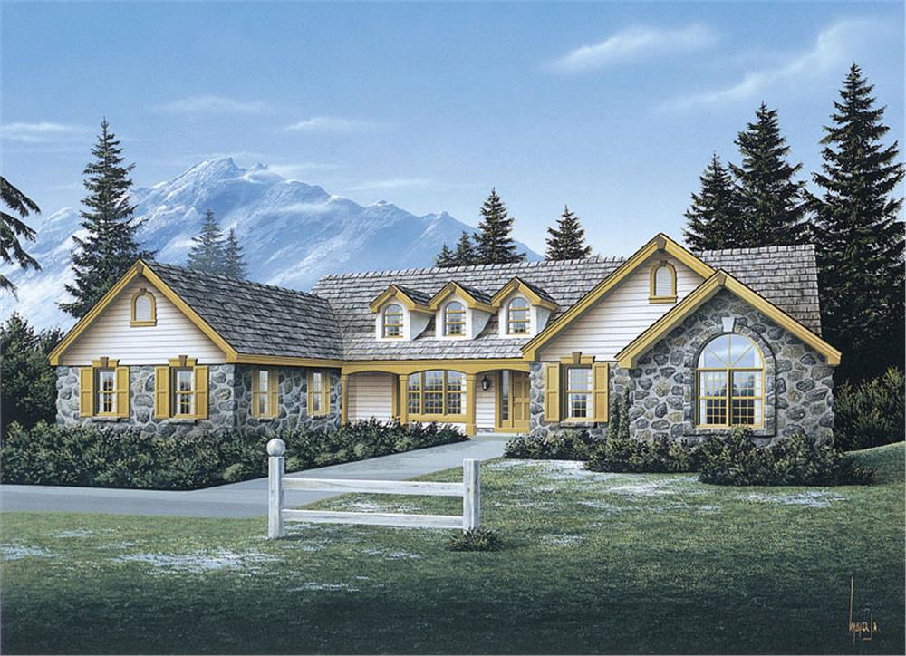 Front elevation of Ranch home (ThePlanCollection: House Plan #138-1078)