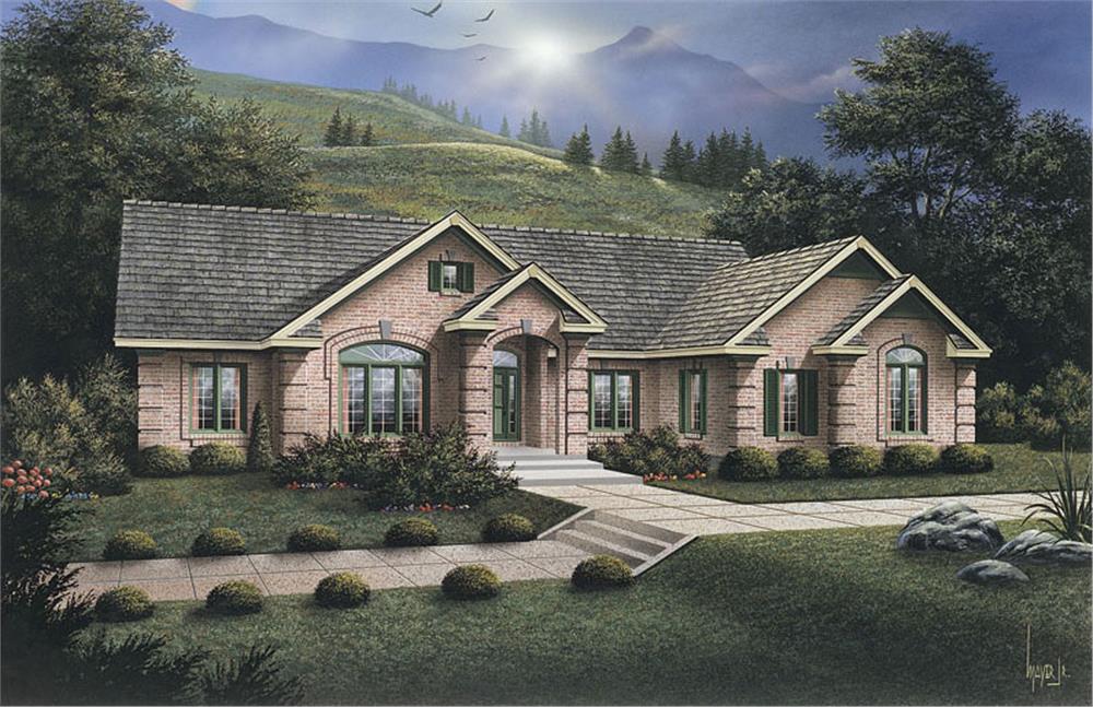 Front elevation of Ranch home (ThePlanCollection: House Plan #138-1080)