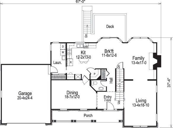 Floor Plan First Story of Colonial Plan #138-1082