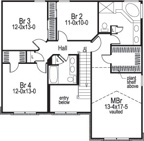 Floor Plan Second Story of Colonial Plan #138-1082