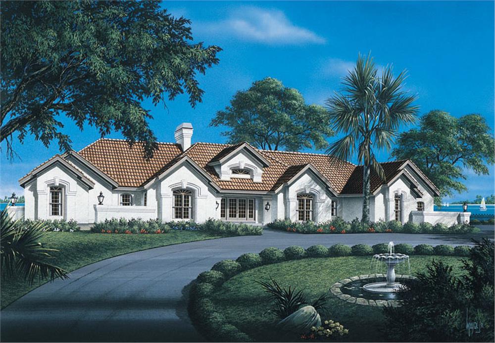 Front elevation of Luxury home (ThePlanCollection: House Plan #138-1088)