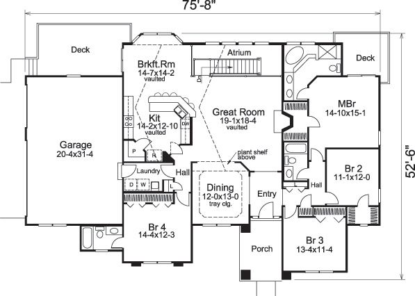Floor Plan First Story of Ranch Plan #138-1097