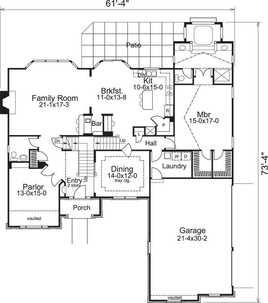 Floor Plan First Story of Traditional Plan #138-1101
