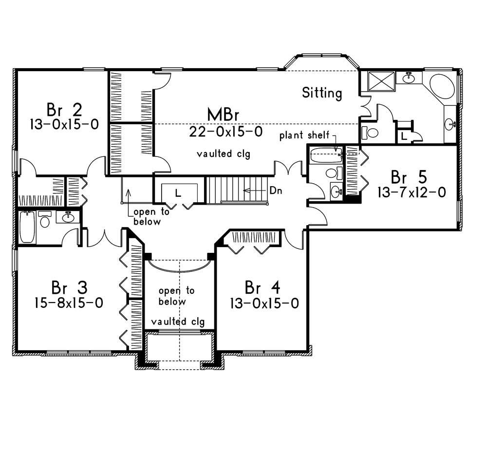 Floor Plan Second Story of Farmhouse Plan #138-1104