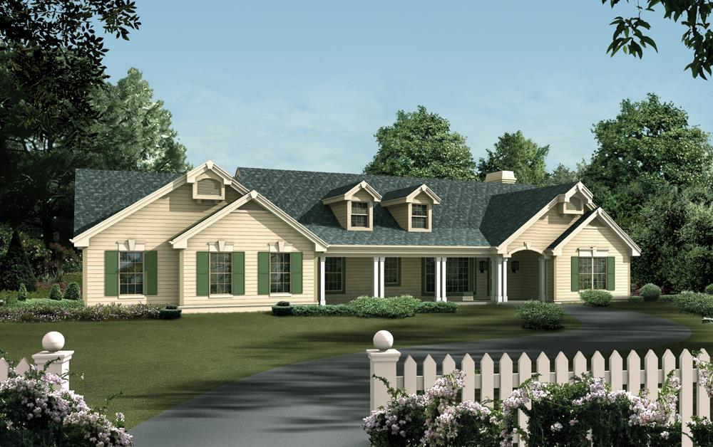 Front elevation of Ranch home (ThePlanCollection: House Plan #138-1107)