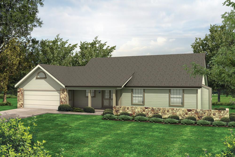 Front elevation of Ranch home (ThePlanCollection: House Plan #138-1110)