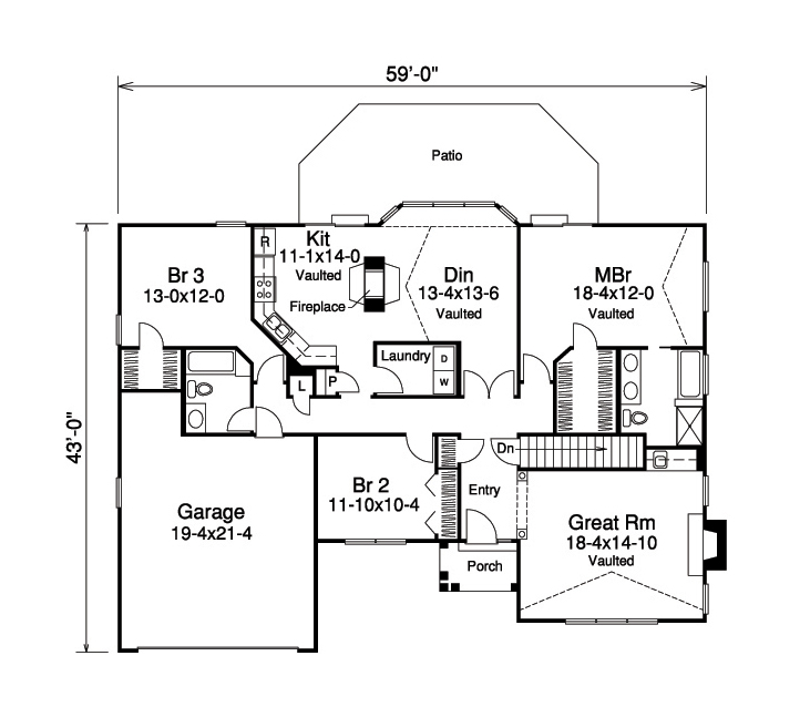 Floor Plan First Story of Ranch Plan #138-1118