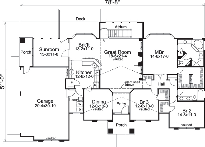 Floor Plan First Story of Ranch Plan #138-1126