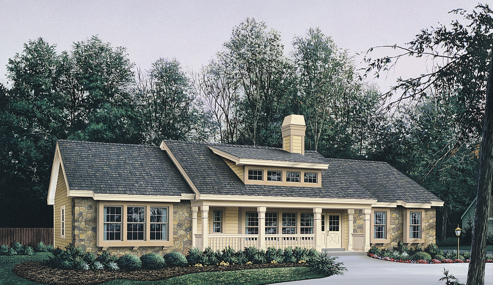 Front elevation of Ranch home (ThePlanCollection: House Plan #138-1129)