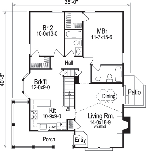 Floor Plan First Story of Cottage Plan #138-1133