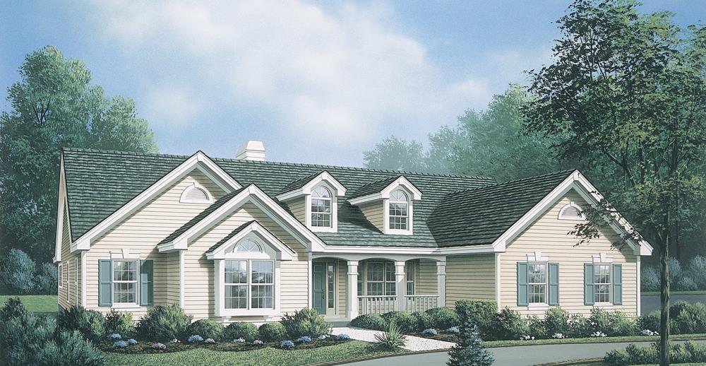Front elevation of Ranch home (ThePlanCollection: House Plan #138-1141)