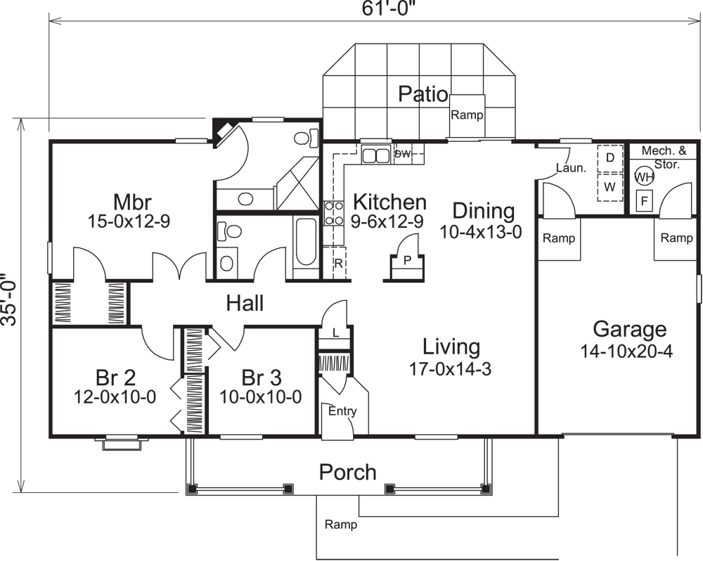 Floor Plan First Story of Cottage Plan #138-1157