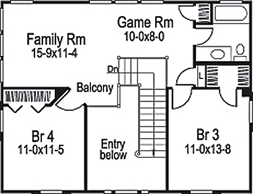 Floor Plan Second Story of Traditional Plan #138-1178