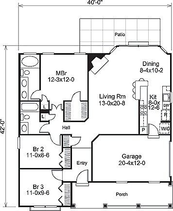 Floor Plan First Story of Ranch Plan #138-1185