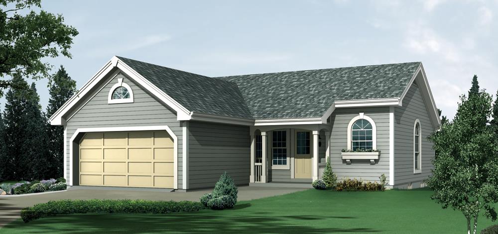 Front elevation of Ranch home (ThePlanCollection: House Plan #138-1202)