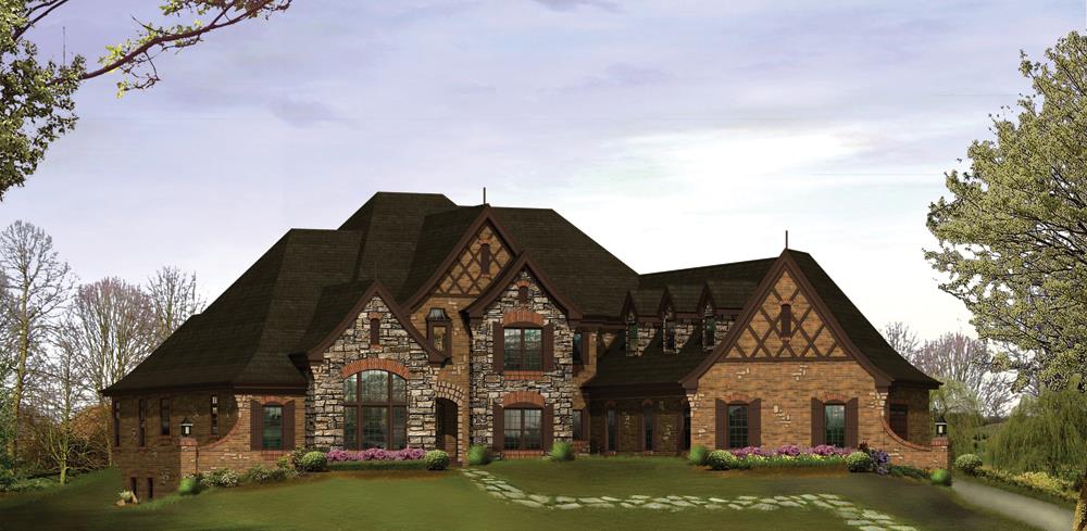 Front elevation of Tudor home (ThePlanCollection: House Plan #138-1215)