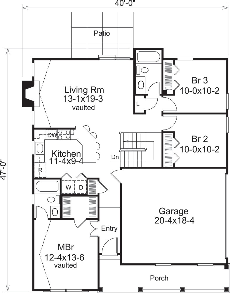 Floor Plan First Story of Cottage Plan #138-1223