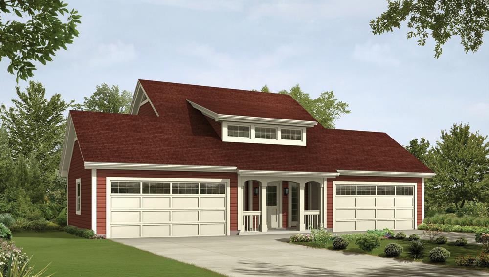 Front elevation of Garage w/Apartments home (ThePlanCollection: House Plan #138-1235)