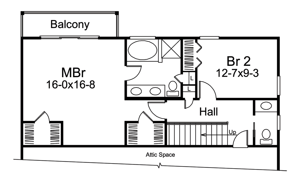 Floor Plan Second Story of Tudor Plan #138-1250