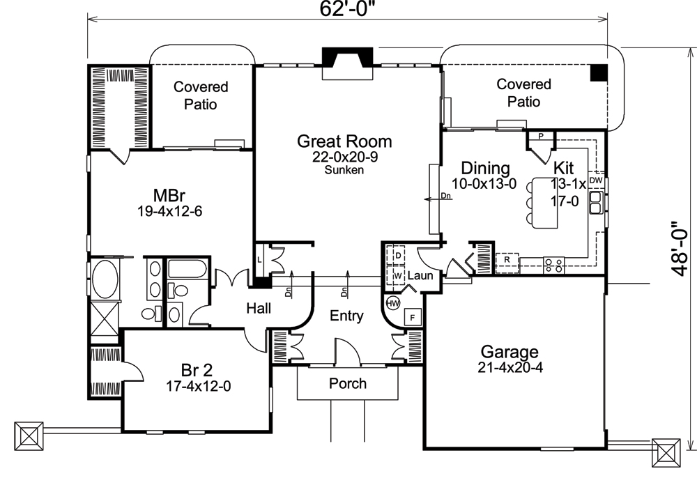 Floor Plan First Story of Florida Style Plan #138-1251